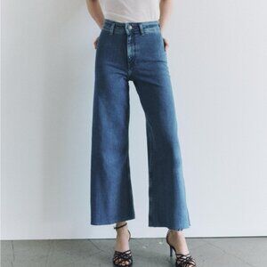 Zara Sz 4 The Marine Straight Denim Crop Wide Leg Jeans